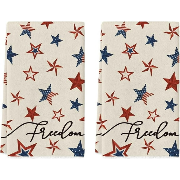 Freedom Wood America Stars Patriotic 4th of July Kitchen Towels Dish Towels, 18x26 Inch Seasonal Summer Decoration Hand Towels Set of 2