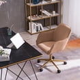 thumbnail image 6 of Modern Swivel Home Office Chair, Cute Mid-Back Velvet Upholstered Computer Desk Chair Armchair with Gold Metal Legs and Universal Wheels, Adjustable Height 360 Swivel Vanity Task Chair, Light Coffee, 6 of 7