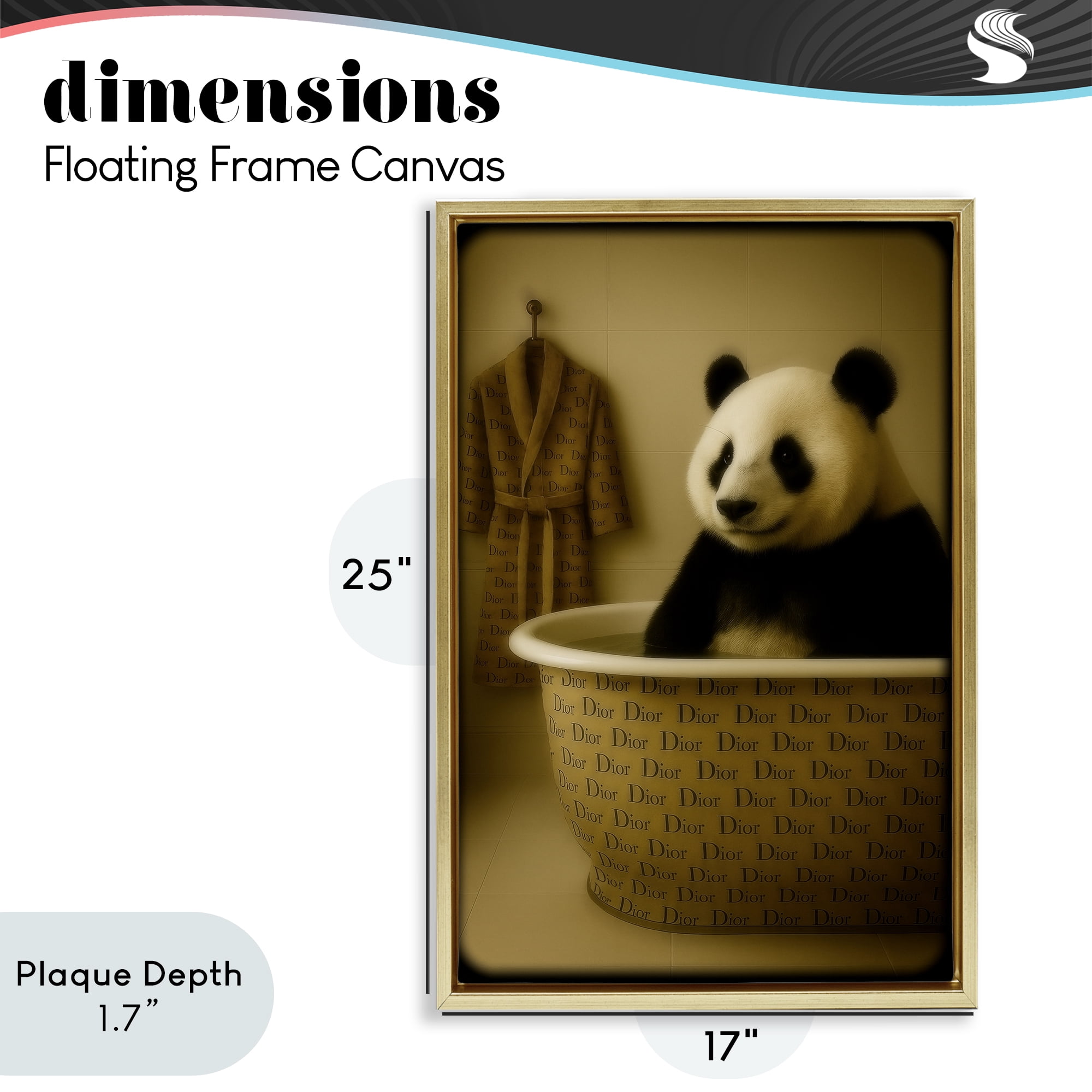 Stupell Industries Couture Panda in Luxury Tub Gold Framed Floater Canvas Wall Art, design by Grotto Studios