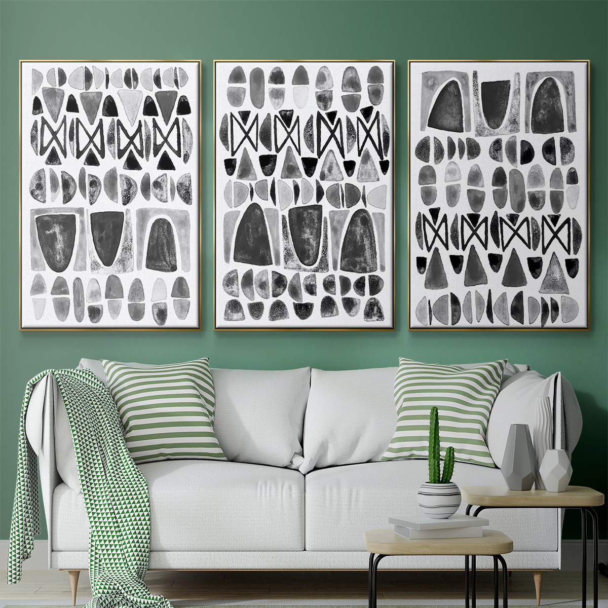 Grey Arches I - Framed Premium Gallery Wrapped Canvas L Frame 3 Piece Set - Ready to Hang