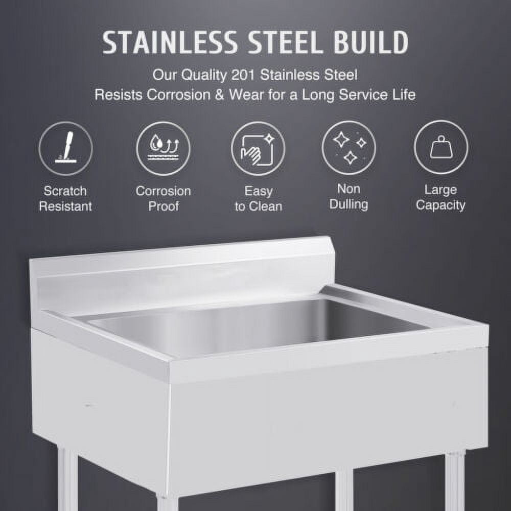 Stainless Steel Utility Sink Commercial Laundry Tub Freestanding Single Bowl 22"