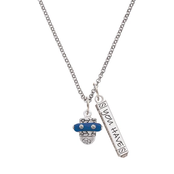 Delight Jewelry Silvertone Crystal Navy Blue Spinner Silvertone Live the Life You Have Imagined Bar Charm Necklace, 23"