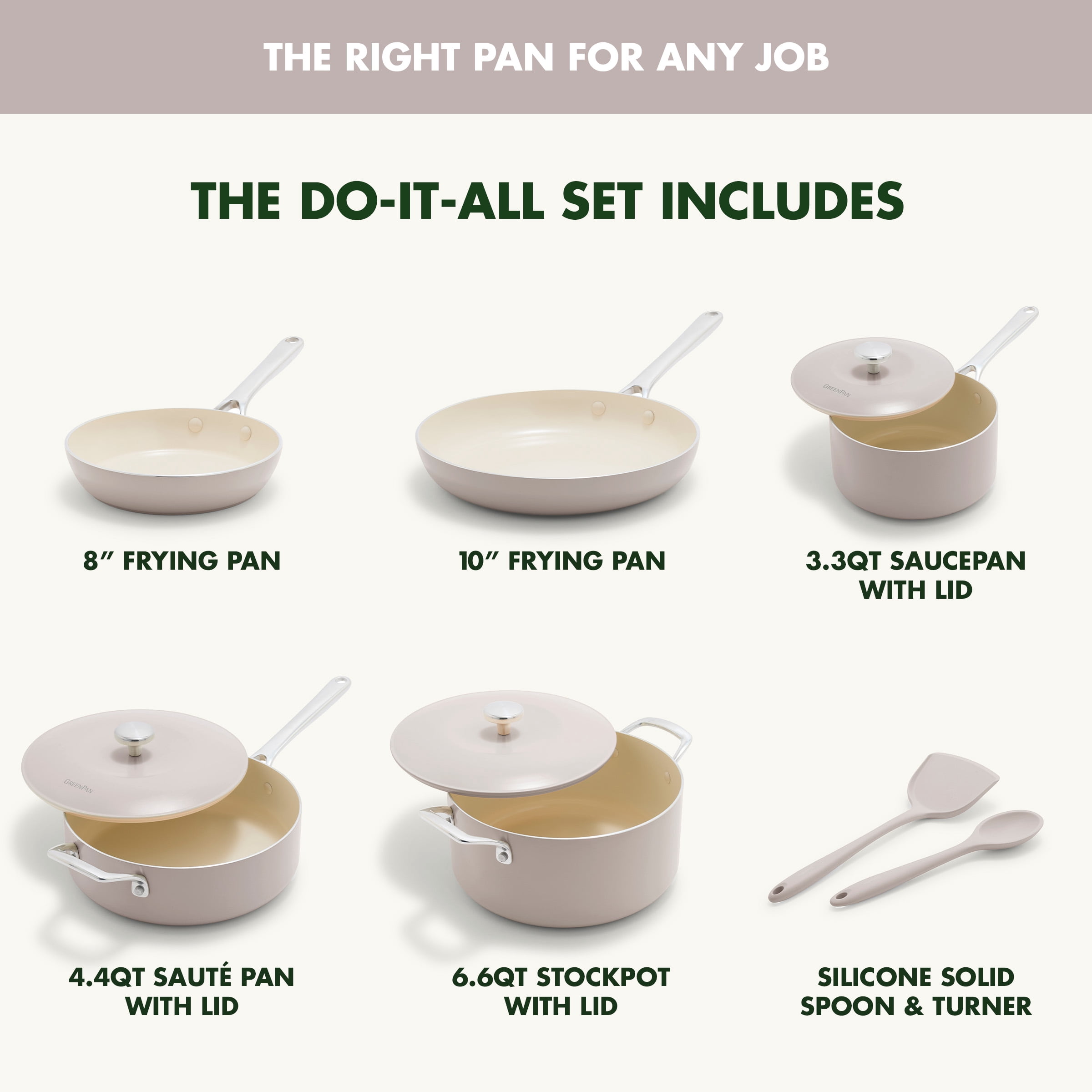 GreenPan Balance 10-Piece Ceramic Nonstick Cookware – Toxin-Free, Dishwasher & Oven Safe, Taupe