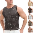 thumbnail image 6 of Purcolt Mens Rhinestone Mesh Tank Tops Trendy Casual Crewneck Sleeveless Shirts Lightweight See Through Slim Fit Clubwear T-Shirts, 6 of 6