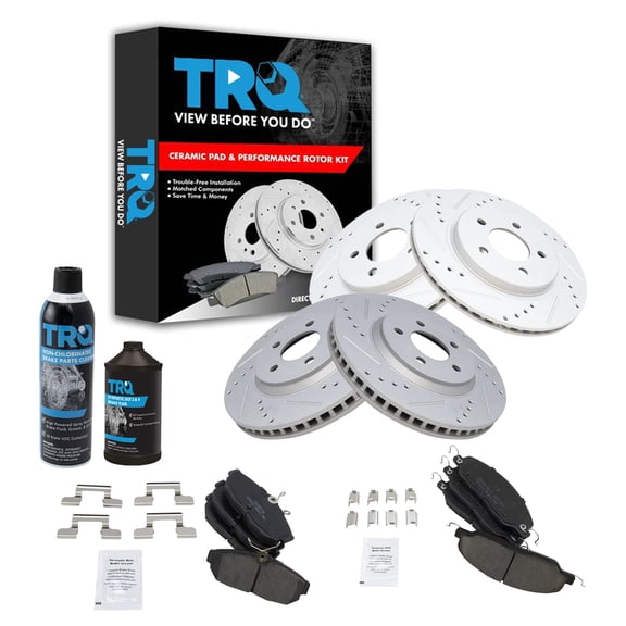 TRQ Front Rear Ceramic Brake Pad & Performance Rotor Kit w/Chemicals BKA16092 Fits select: 2005-2014 FORD MUSTANG