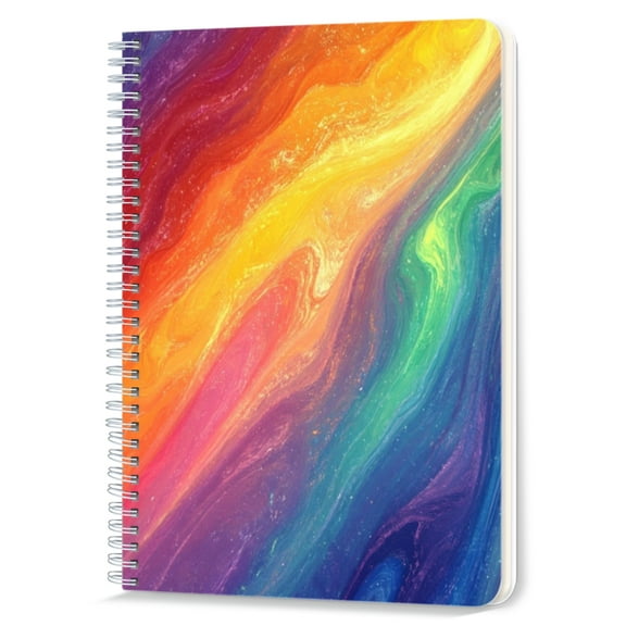 Spiral Notebook,Double-Wire Spiral College Lined Journal Notebook for Study and Notes,100 Pages,5.71x 8.26 in - Rainbow - hued Fluid Art with Swirling Colors