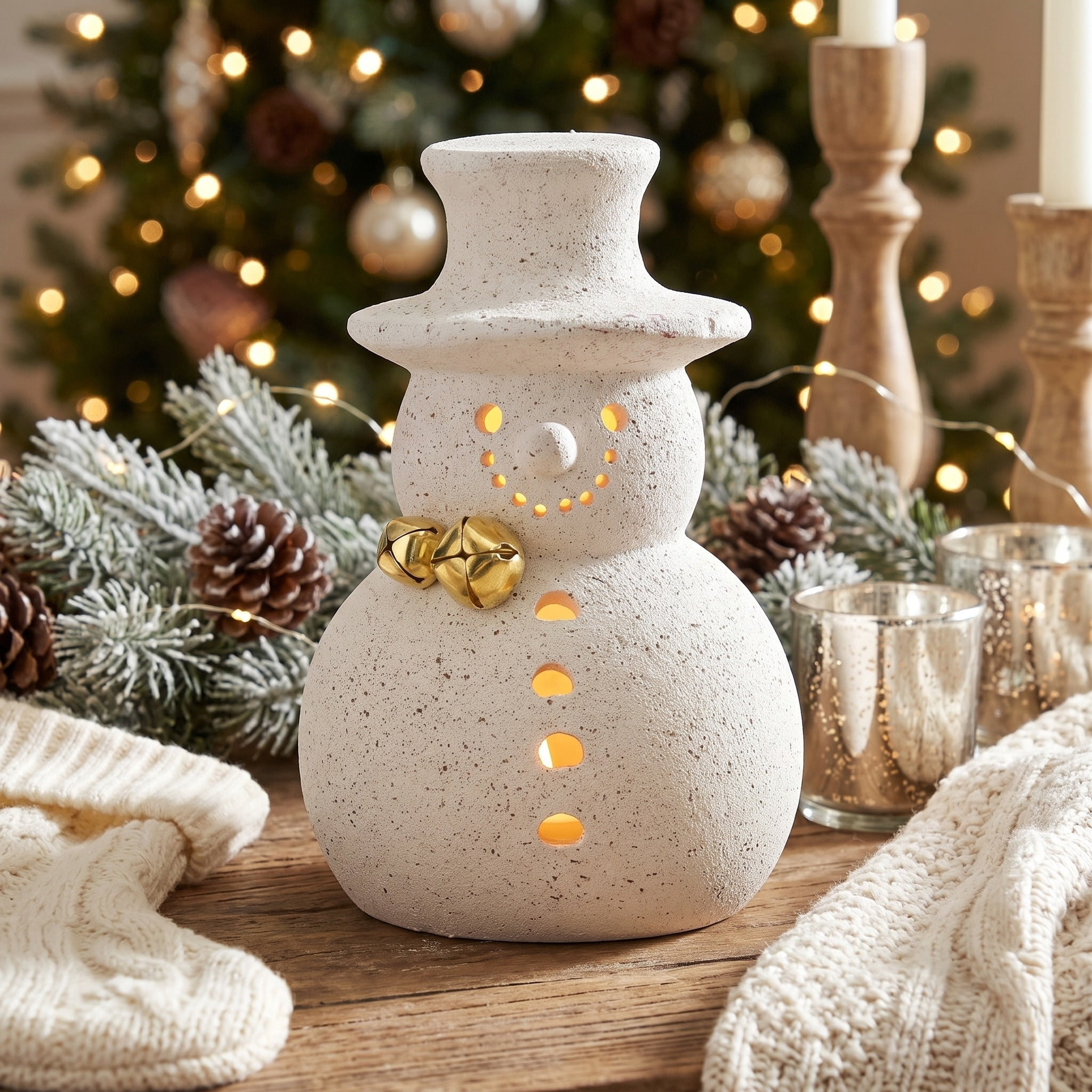 Small Light-Up Snowman Christmas Decoration, White, 6", by Holiday Time