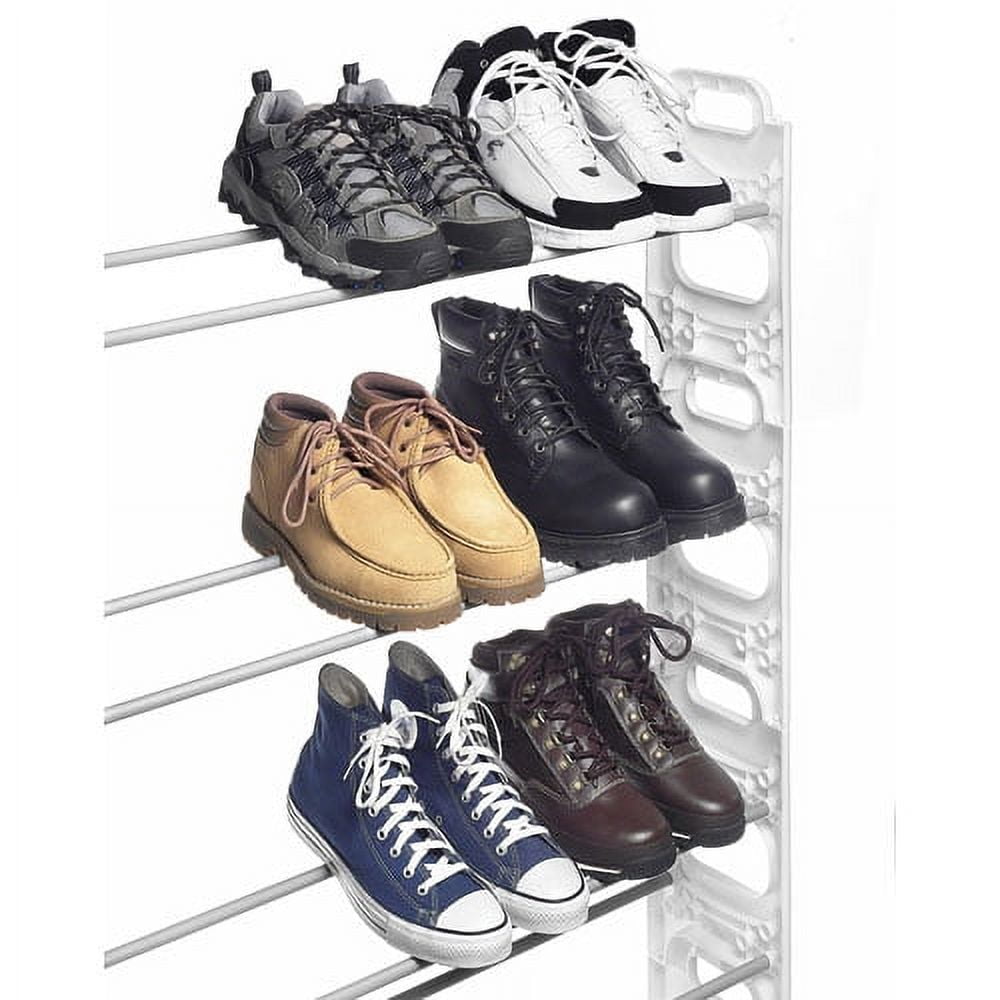 Whitmor 4-Tier Metal & Plastic Show Rack, Space-Saving Shoe Organization, 20-Pair Capacity, Silver & White
