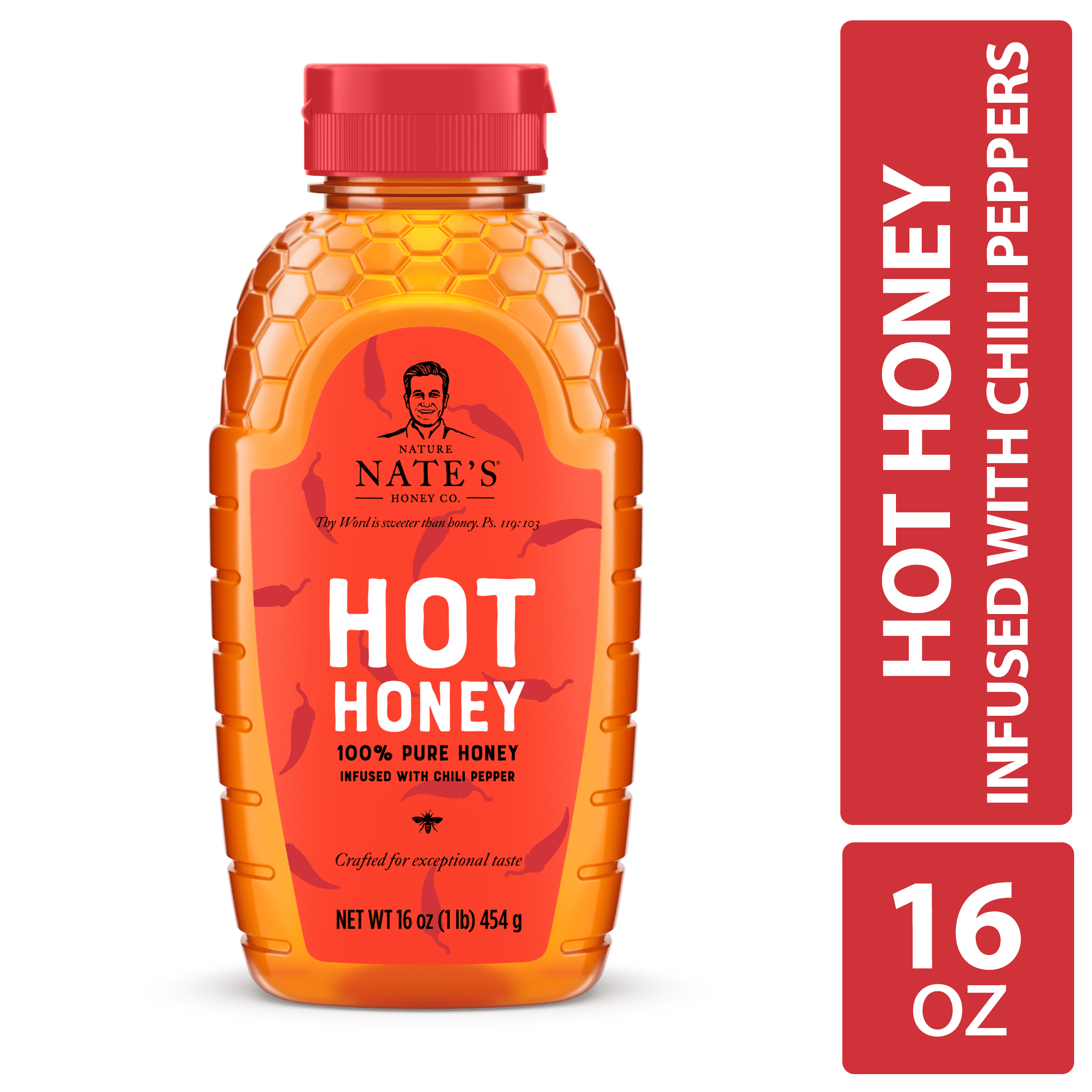 Nature Nate's Hot Honey: 100% Pure Honey with Habanero Chili Pepper Flakes - 16 fl oz