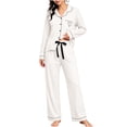 thumbnail image 4 of TEAJOPSUU Women's 2 Piece Pajama Sets Cute Comfy Notched Collar Button Down Long Sleeve Sleepwear Sets with Pants Loungewear Outfit Sets White, 4 of 5