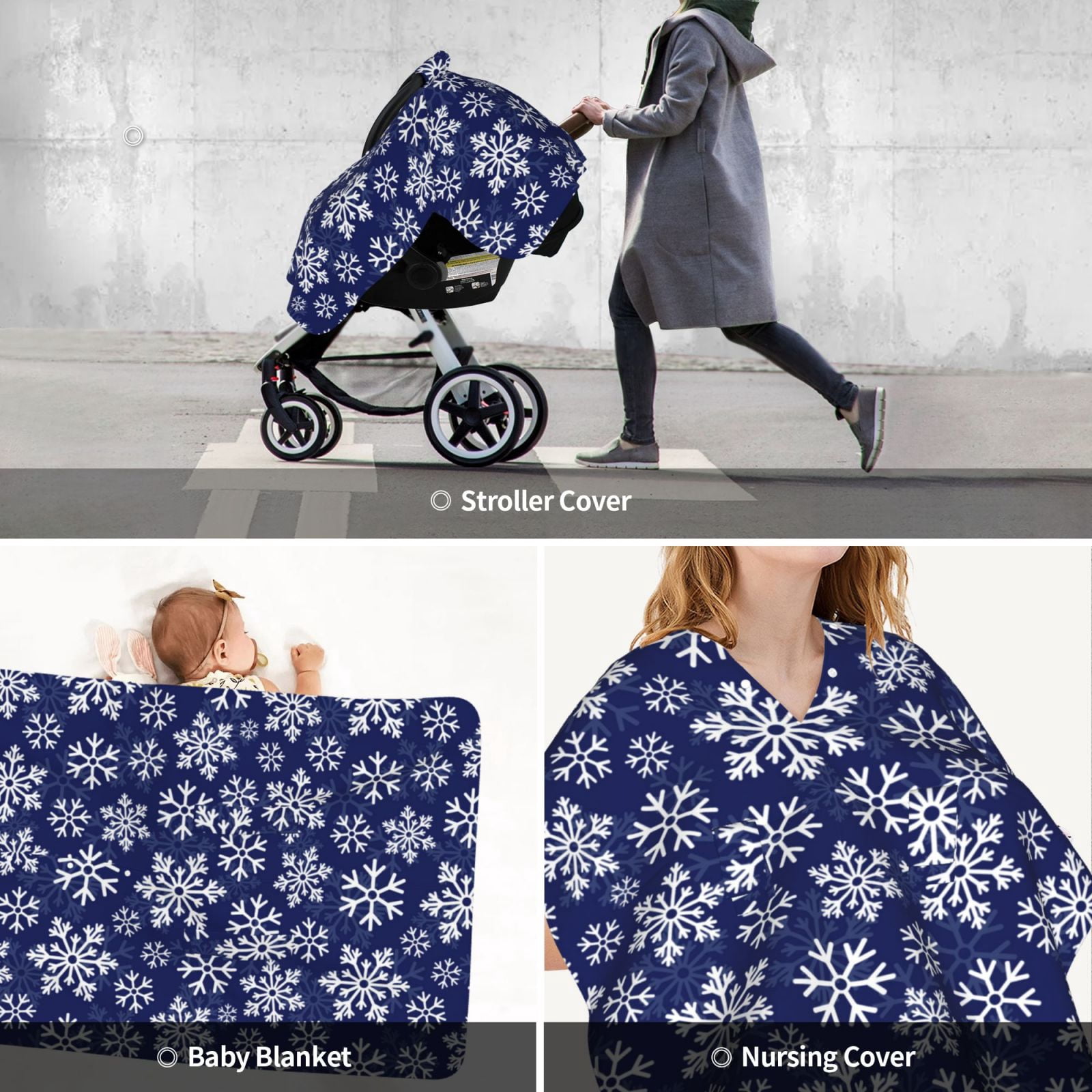 Car Seat Cover Baby - Snowflakes On Dark Blue Breathable Infant Car Seat Cover for Baby Carseat, Lightweight Comfort Baby Essentials Must Haves Newborn Stuff for Girl Boy