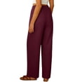 thumbnail image 7 of Linen Pants Women Wide Leg Casual Summer Vacation Outfits Travel Beach Pants Elastic Waist Ankle Split with Pockets Red L, 7 of 7