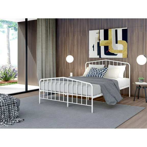 East West Furniture Kemah Traditional Metal Full Bed Frame in White