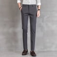thumbnail image 2 of Pantalones de oficina rectos y elásticos de 9 pulgadas recortados para hombre, pantalones de trabajo para hombre, pantalones de traje elásticos con trenzas, ajustados, baratos, para vestir, informales, 2 of 4