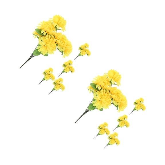 Masteelf 10 pcs Artificial Yellow Marigold Flowers for Cemetery 7 Heads Faux Chrysanthemum Bouquets Silk Floral Arrangements for Memorial Day Outdoor Grave Decorations