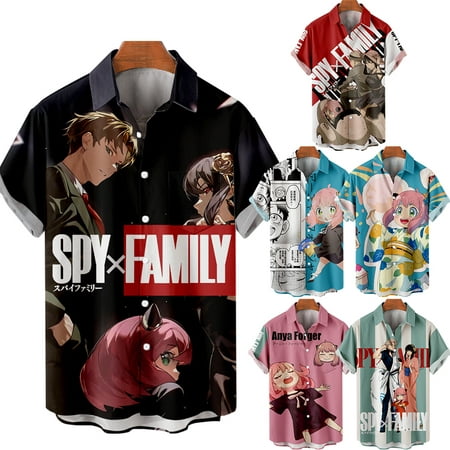 

MLFU Anime SPY x FAMILY Boys Short Sleeve Shirt Regular Classic Bowling Shirts For Men