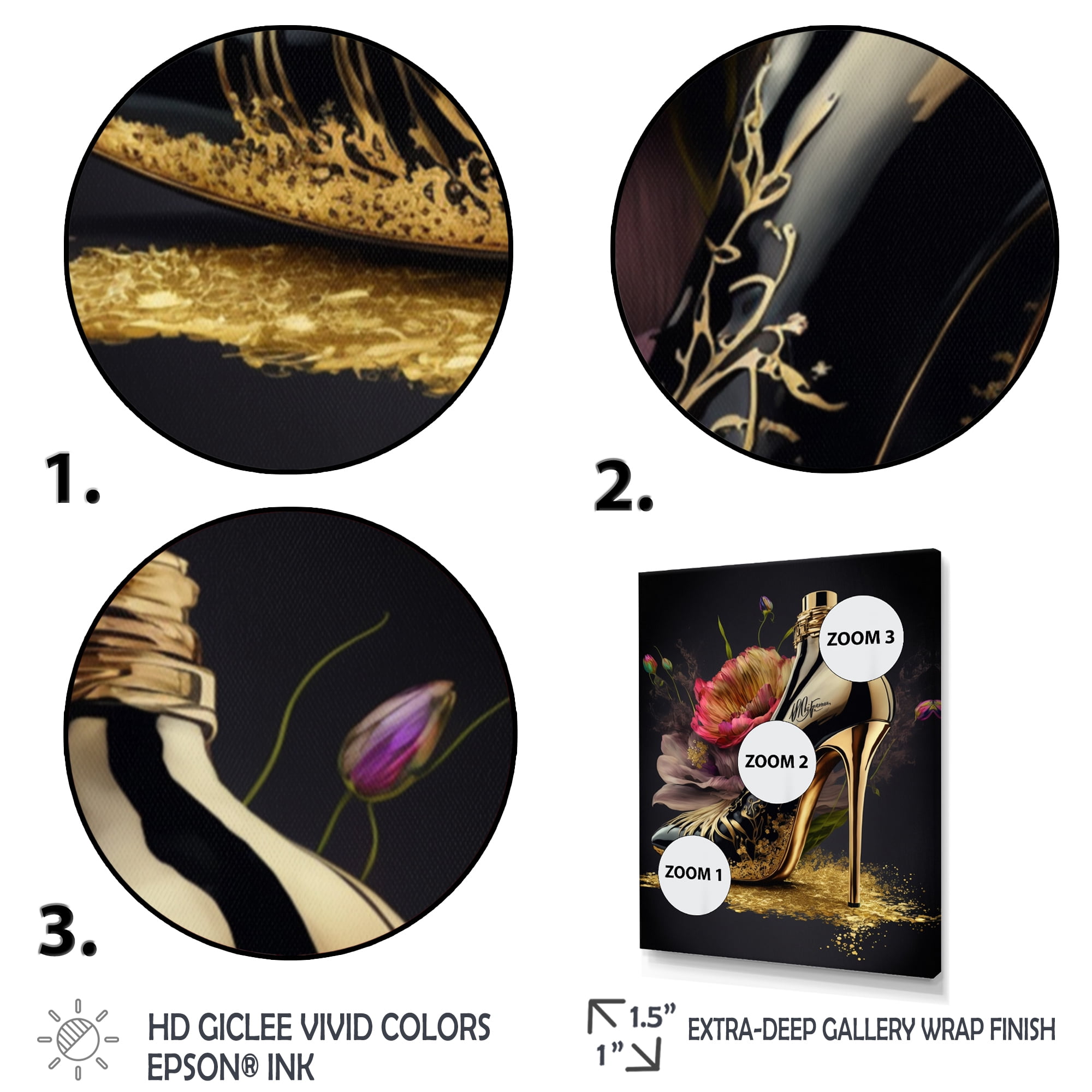 Designart Golden Floral High Heel I Canvas Wall Art