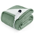 thumbnail image 3 of Cozy Comfort Electric Blanket Heated Throw - Soft Ribbed Flannel Heated Blanket, Fast Heating Electric Throw with 6 Heating Levels & 4 Time Settings, 3 Hours Auto-Off (50x60 inches, Green), 3 of 7