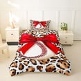 thumbnail image 2 of Castle Fairy Baseball Sport Twin Duvet Cover, Ribbon Bow Leopard Print Twin Bedding, Brown Red White,Black Reversible,2pcs,1 Duvet Cover and 1 Pillowcase, 2 of 6