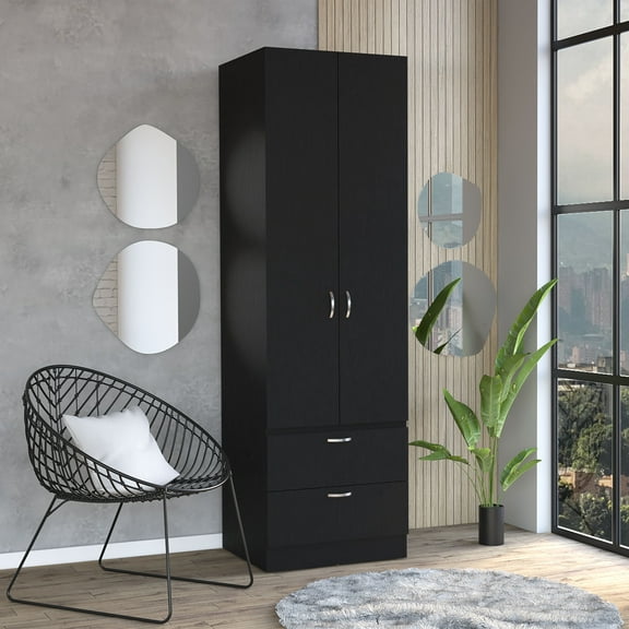 Newboti Furniture Vico 76" High Armoire Wardrove Closet With 2 Drawers, Double Door Cabinet, One Shelf And Hanging Rod, Bedroom Clothes Storage Cabinet Organizer88837