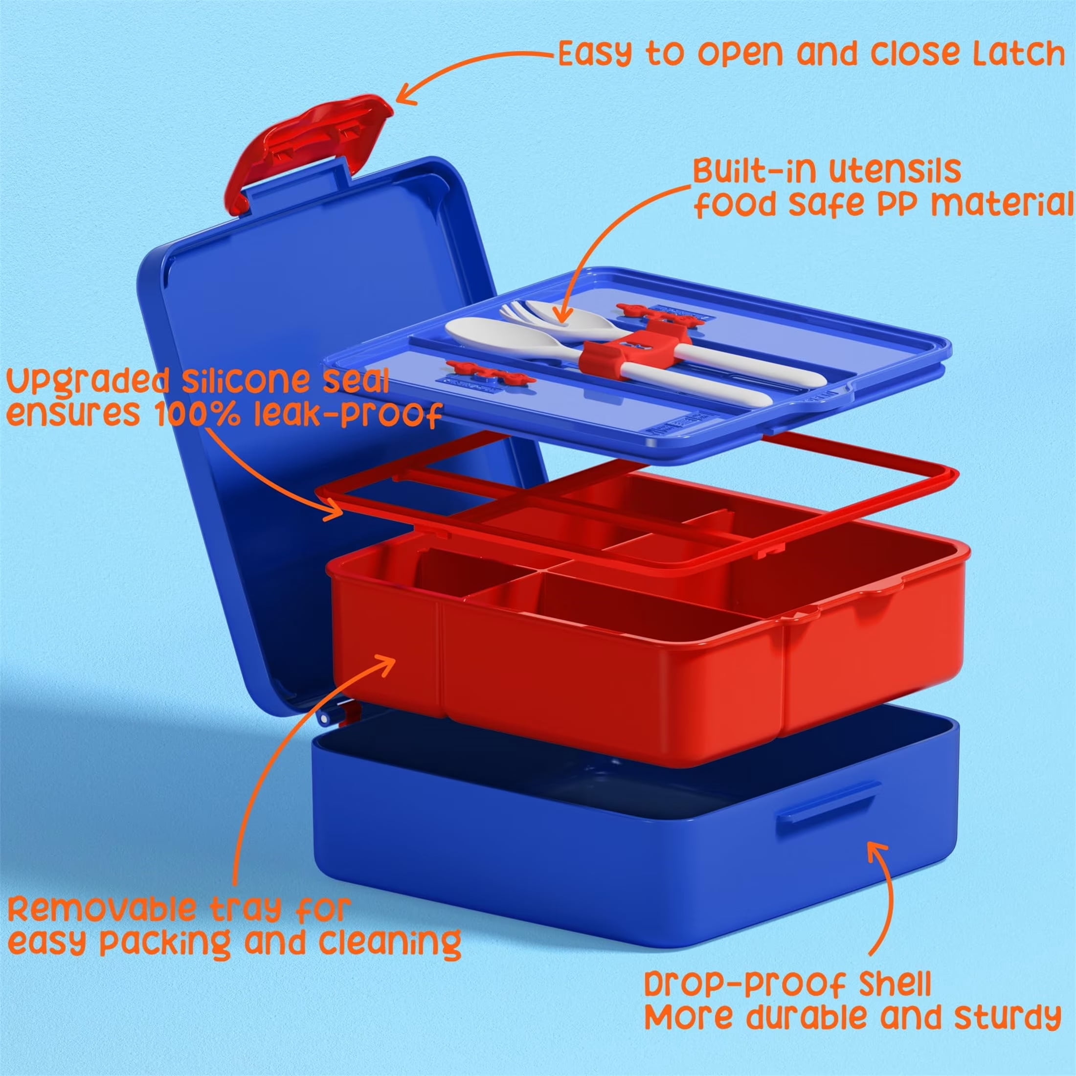 Bento Lunch Box with 4 Compartments, Insulated lunch Bag, 14oz Stainless Steel Water Bottle, Ice Pack, Utensils Set (Construction Trucks)