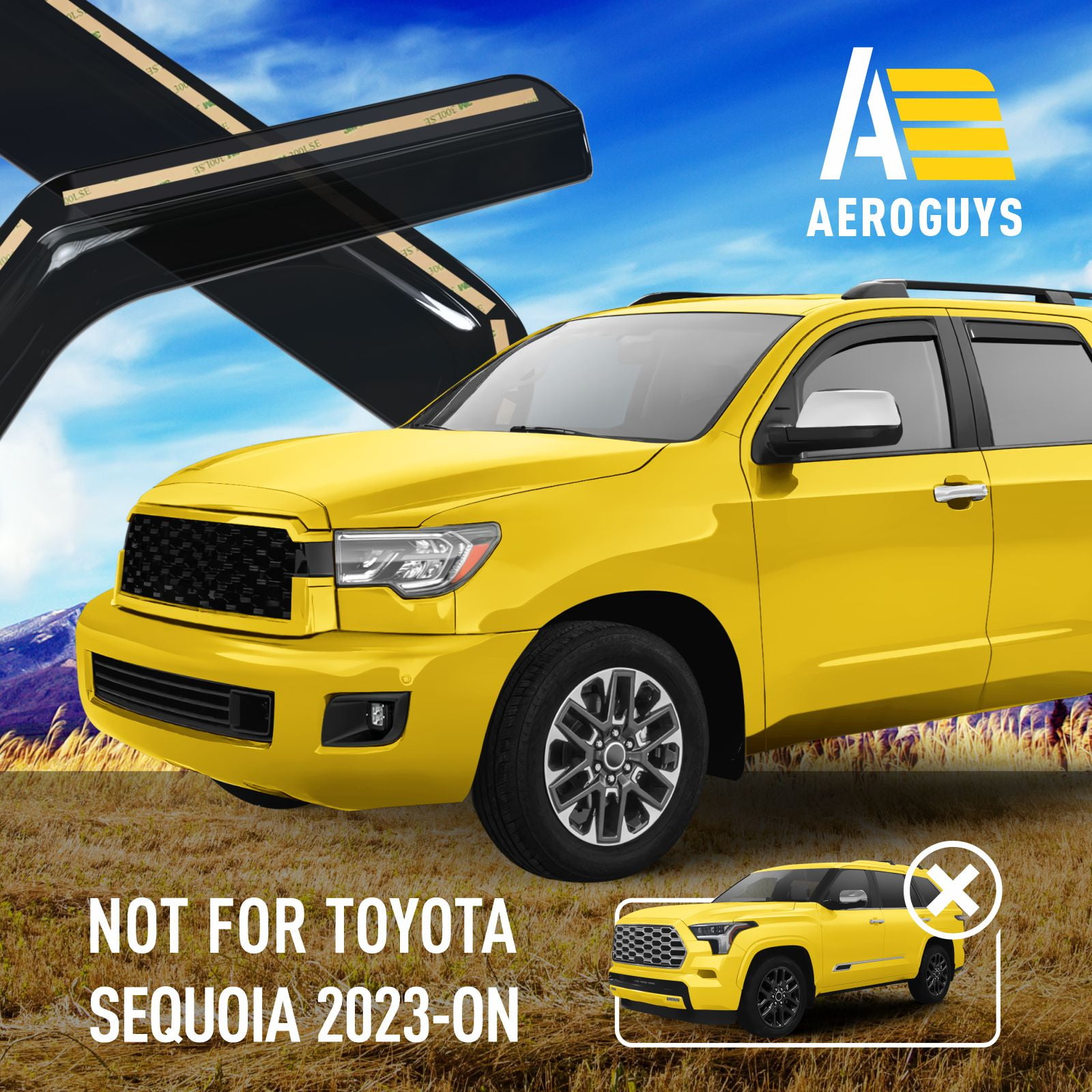 AEROGUYS In-Channel Window Deflectors Extra Durable Window Visors Rain Guards Fit for Toyota Sequoia 2008-2022, Sun Visors, Wind Vent Visors, Car Accessories - 4 pcs. AG0514