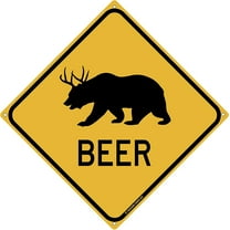 Beer Crossing Bear With Deer Antlers 12" x 12" Funny Tin Road Sign