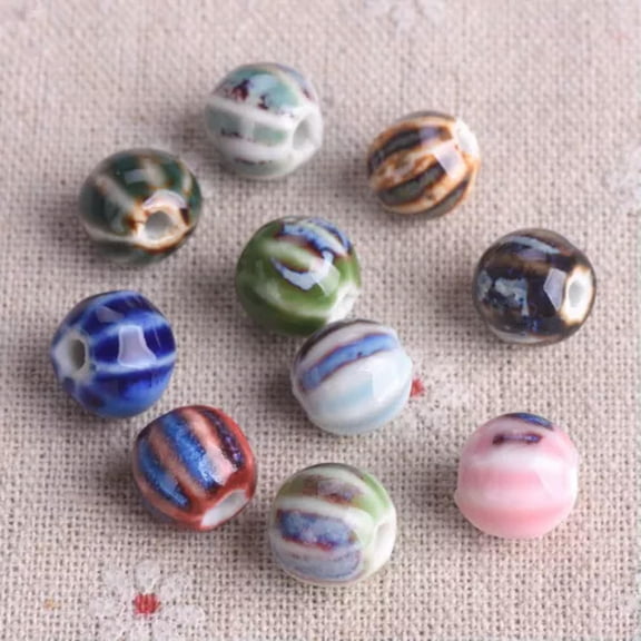 U8MO 10pcs Round Pumpkin Shape 10mm Handmade Flambed Ceramic Porcelain Loose Beads-Random Mixed