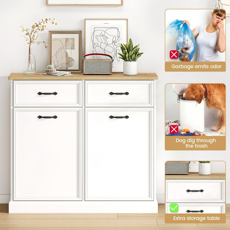 Double Tilt Out Kitchen Trash Can Storage Cabinet Laundry Hamper