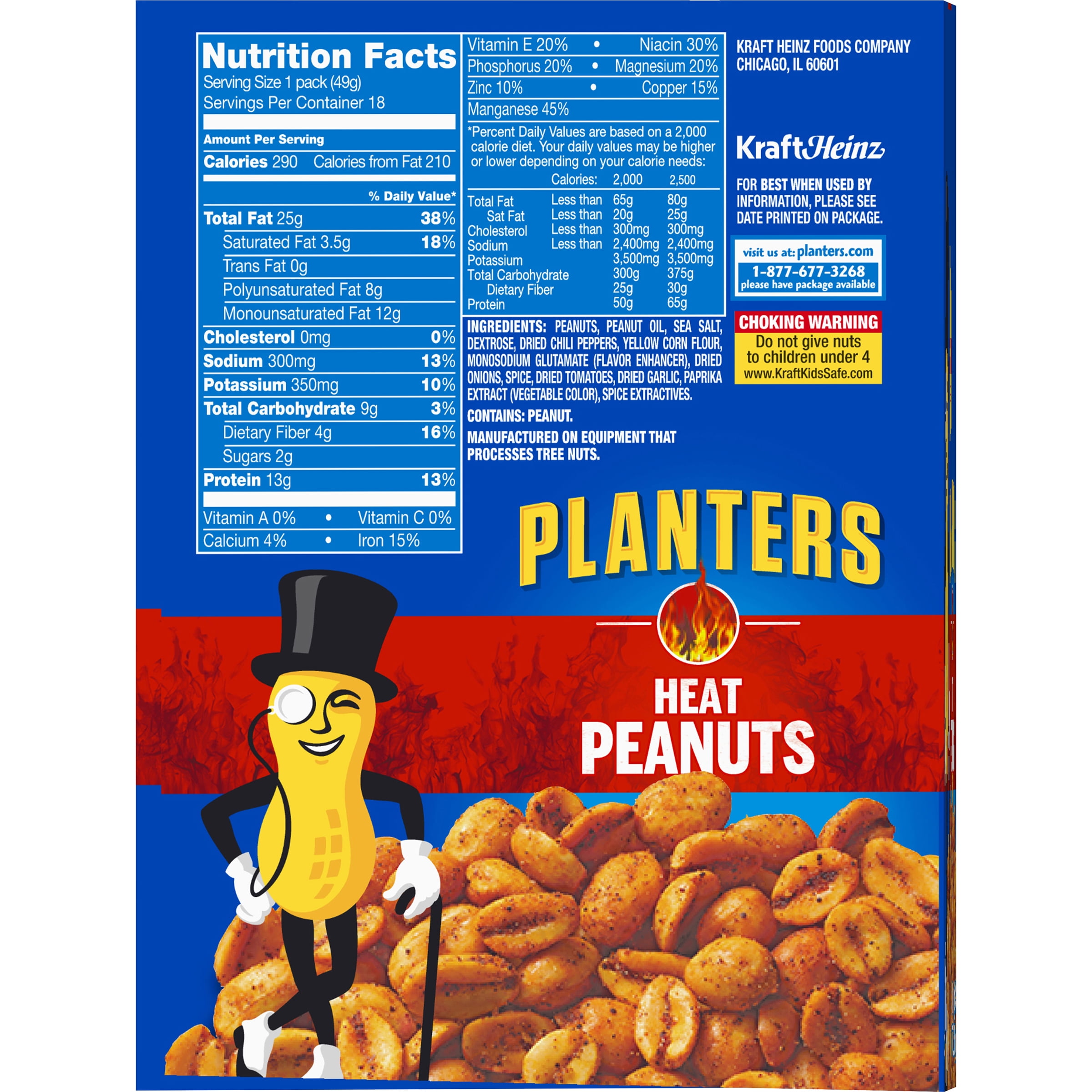 (2 pack) Planters Heat Peanuts, 18 ct Box, 1.75 oz Packs
