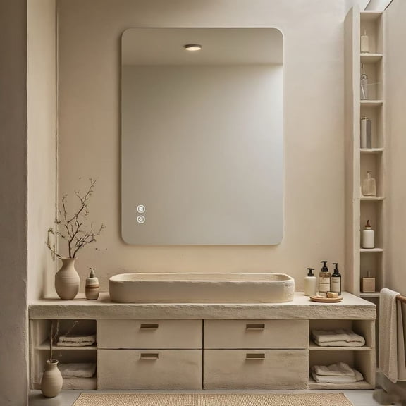 LiviNest LED Bathroom Mirror with Anti-Fog & Adjustable Lighting: Modern Backlit Wall Mirror for Makeup & Shaving - 30x40 Inch Tempered Glass Mirror for Home Bathroom & Vanity Areas