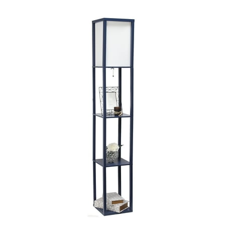 Simple Designs - Floor Lamp Etagere Organizer Storage Shelf with Linen Shade - Navy