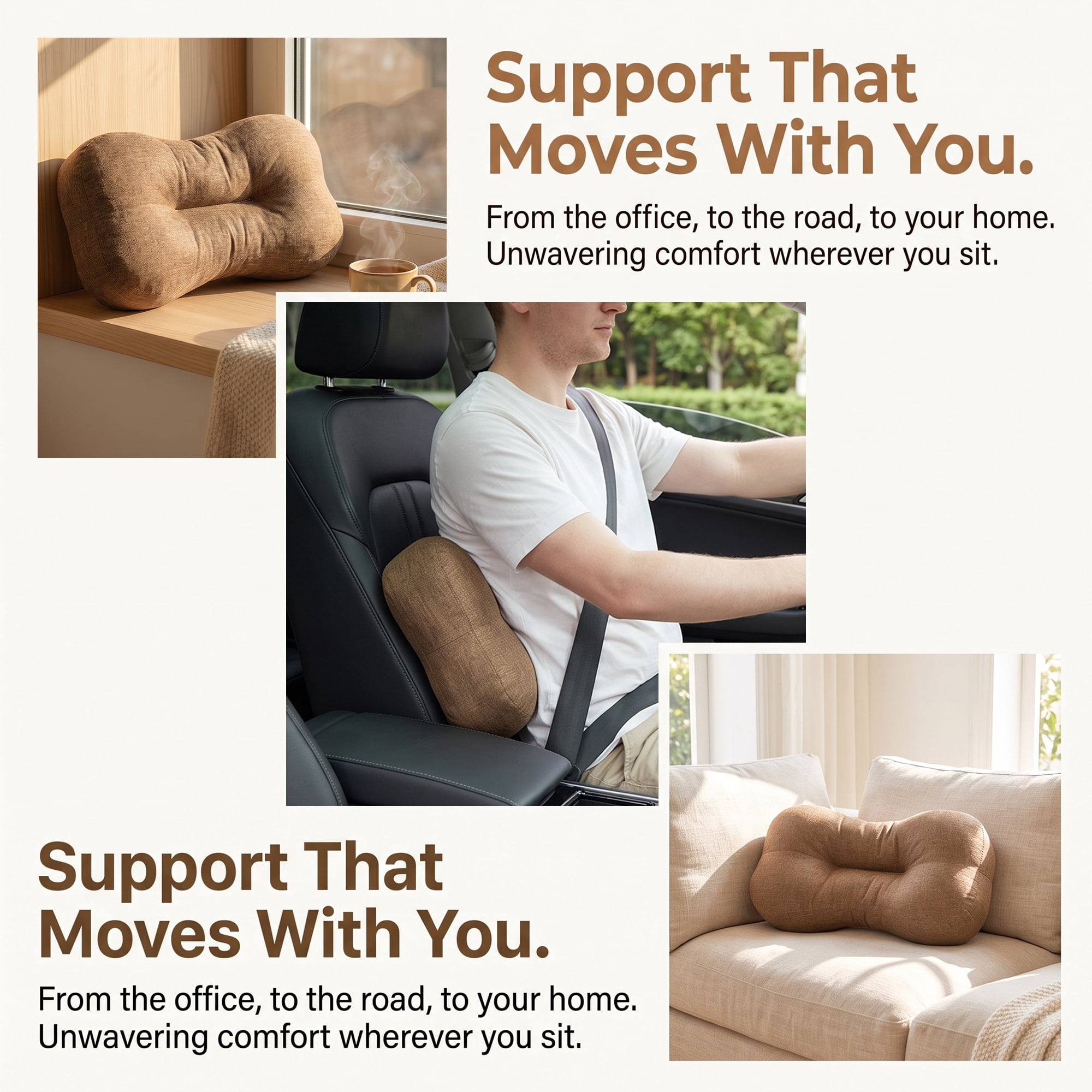 Unique Bargains Lumbar Support Pillow Flax Back Support Light Brown 18.9" x 10.6"