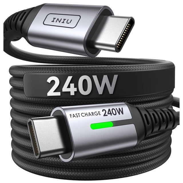 INIU USB-C Cables Cable USB C 6.6ft/2M, Cable de Carga Rápida de 240W Tipo C, Cargador Trenzado USBC a para Laptop Macbook iPhone 17 16 15 Samsung S24 etc