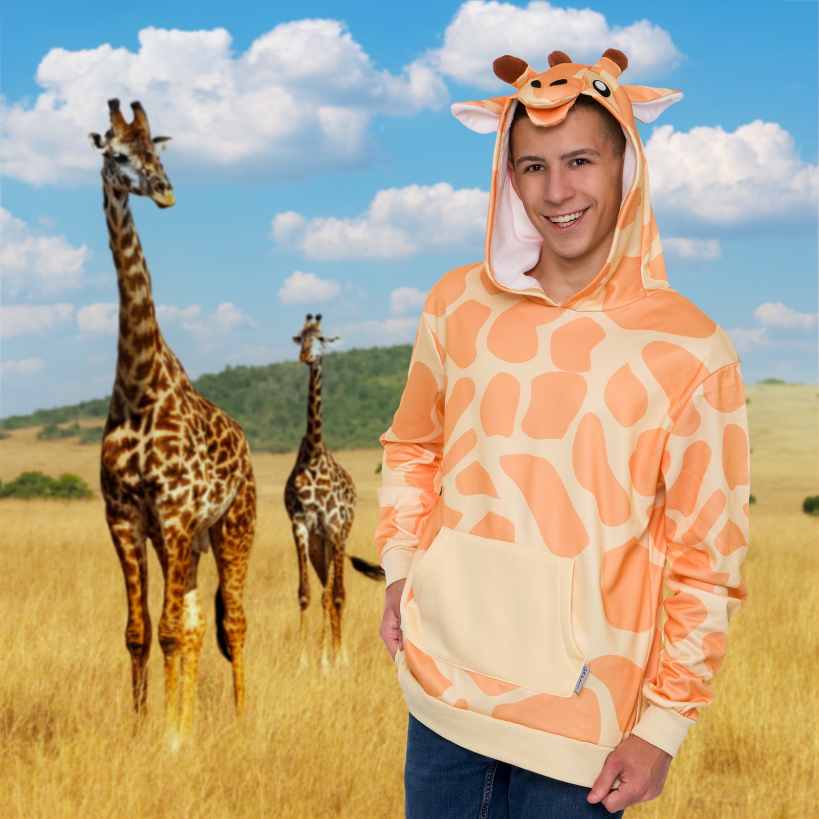 FUNZIEZ! Unisex Adult Onesie Giraffe Hoodie Costume Fleece