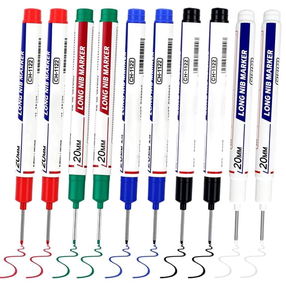 Precision Tip Quick-Dry Oil-Based Marker Pen, 10pcs Long Reach Deep Hole Markers Waterproof Permanent Pens for Wood Metal Construction