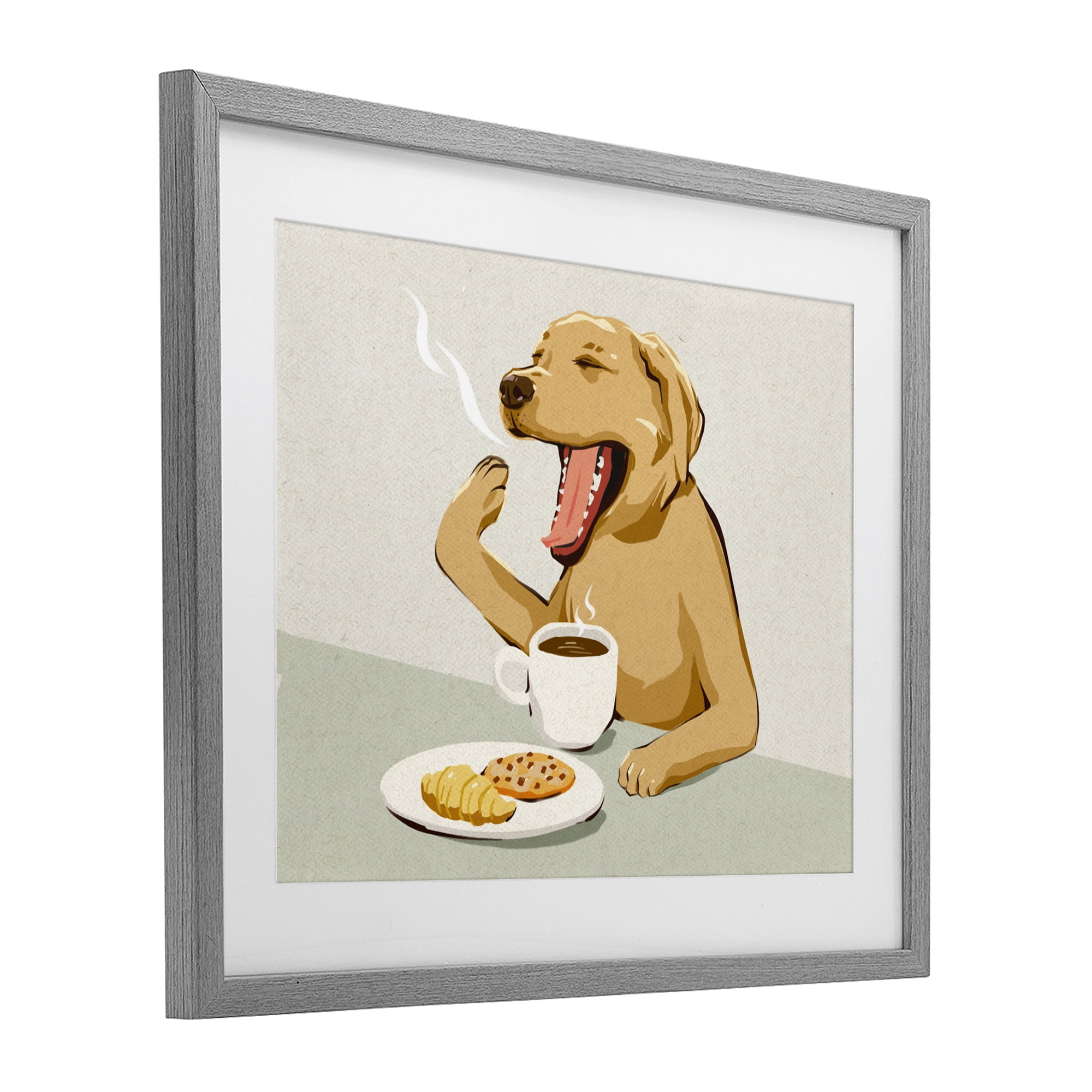 Stupell Industries Yawning Dog with Morning Coffee Gray Framed Print Under Glass, design by Ziwei Li