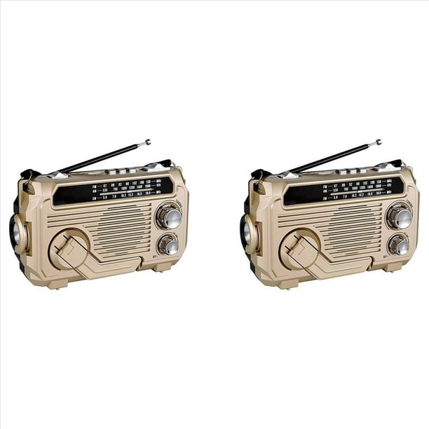 2X Radio FM AM SW con Carga Solar, Receptor de Radio de Emergencia con Manivela, Bluetooth 5.2, Compatible con TF, USB, Color Dorado