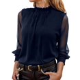 thumbnail image 3 of CAIXIA Womens Chiffon Blouse Long Sleeve High Neck Sheer Mesh Elegant Work Office Dressy Top with Smocked Cuffs Business, 3 of 6