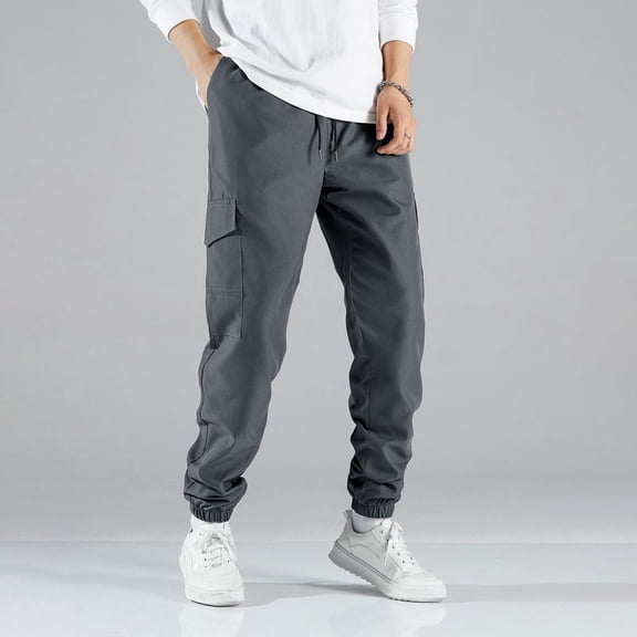 Pejock Men's Casual Drawstring Pants - Comfortable Elastic Band, Lightweight Summer-Lightweight Polyester, Solid Regular Fit with Pockets for Outdoor, Daily, Beach Wear