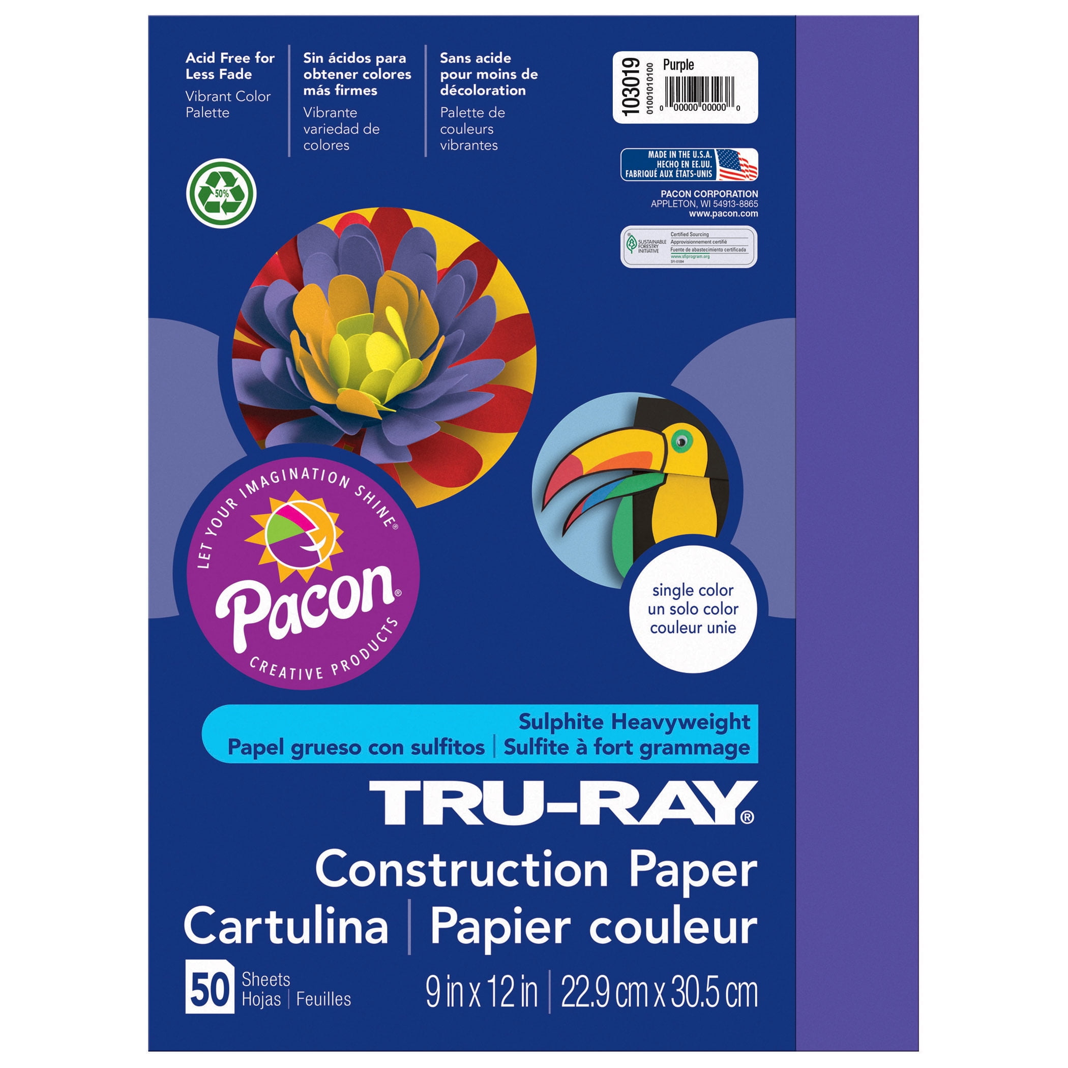 Pacon® Tru-Ray® Construction Paper, 9' x 12', Purple - 50 Sheets per pack, 5 packs