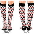 thumbnail image 2 of FREEAMG High Elasticity Compression Socks, High Knee Socks Adult Universal Leisure Relieve Fatigue,Red Black White Chevron Pattern Travel Daily with Running (2 Pair), 2 of 7