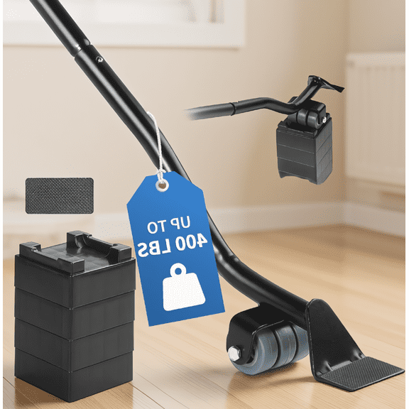 5-Piece Furniture Lifter Tool Set, Heavy-Duty Telescoping Lever with 4 Base Pads, Lifts up to 400 lbs, 25 in