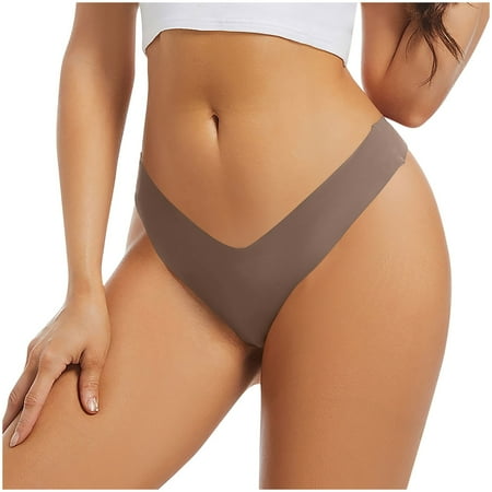 Ashirexll Thongs for Women  Silk Underwear for Women Low Waist Solid Color Seamless No Show Stretch Thong Panties Brown XL
