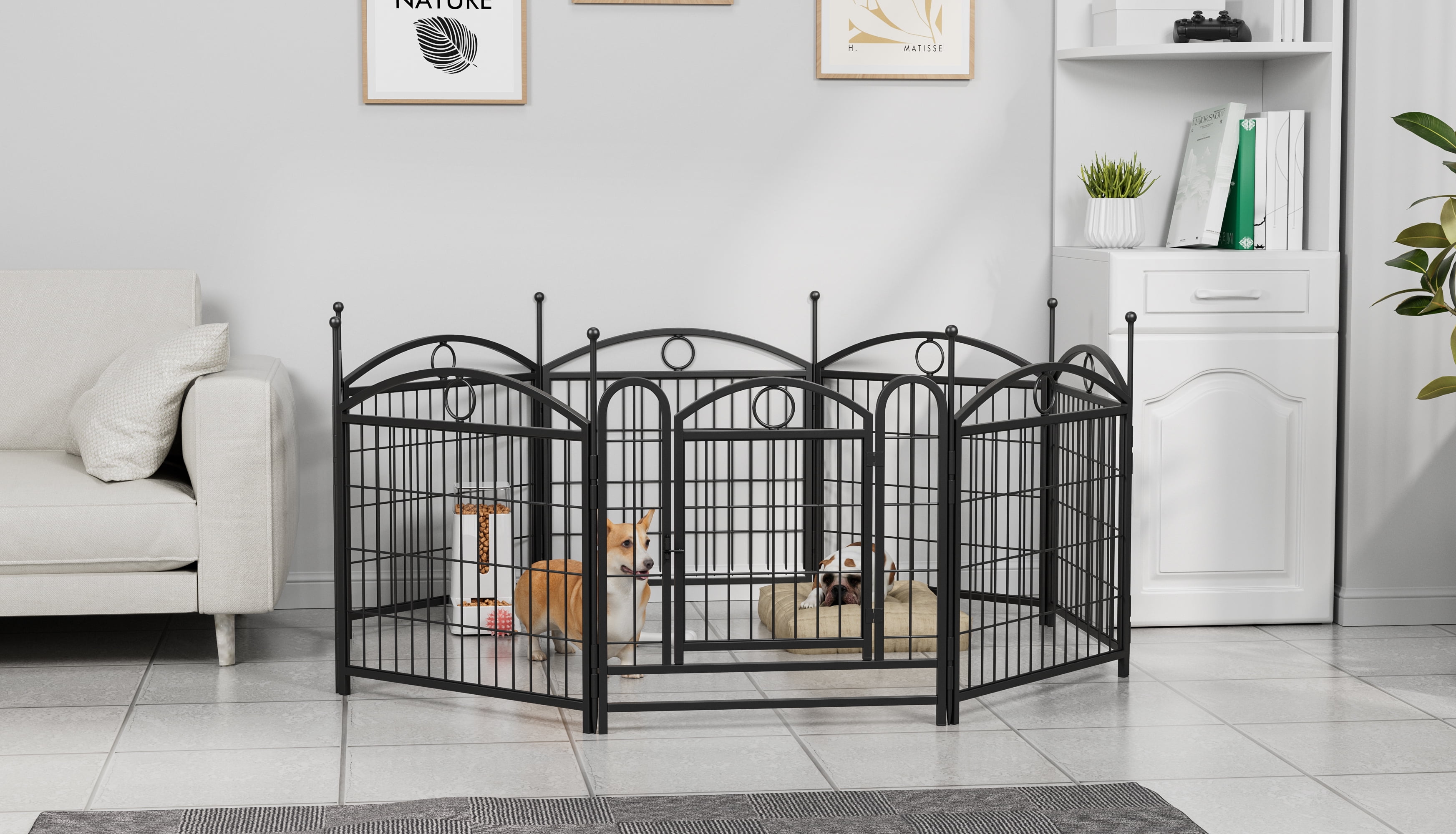 WRXELAN 24-Inch 8-Panel Dog Pen, Heavy-Duty Foldable Metal Pet Fence, Suitable for Indoor and Outdoor Use—Sturdy Pet Play Pen with Safety Gate, Easy to Assemble (Black)