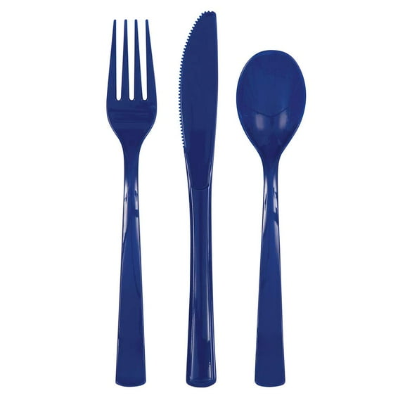Unique Industries 39524 NEW True Navy Blue Plastic Silverware Set for 6 Guests (18 Pieces)