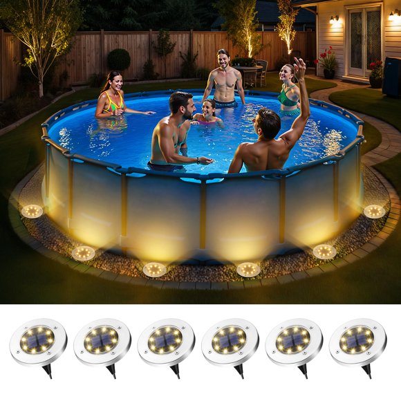 SOLPEX Lot de 6 Lumières Solaires pour Piscine hors Terre, Lumières DEL Étanches pour Piscine hors Terre, Accessoires de Décoration pour Piscine Extérieure (Chaude W