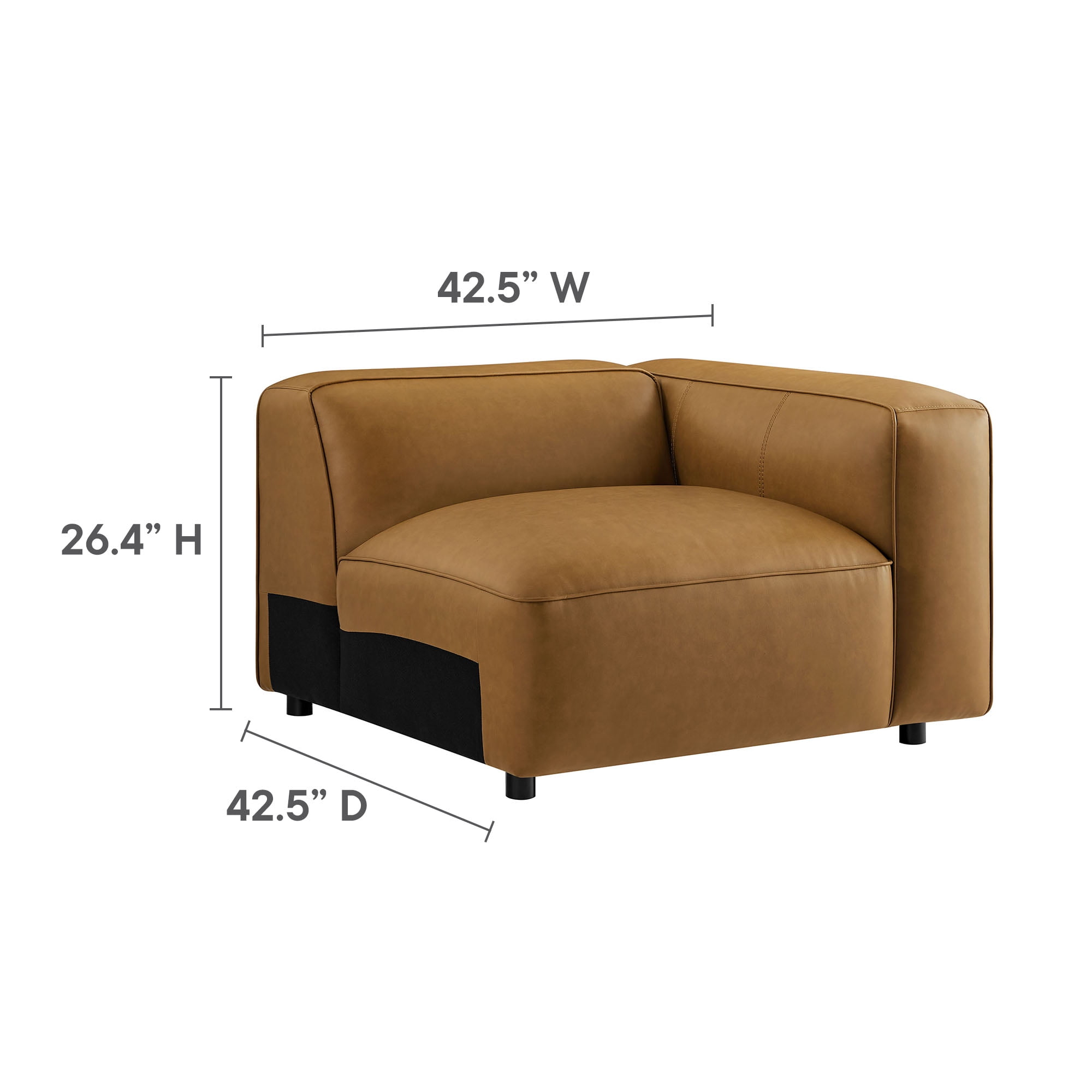 Modway Auren 5-Piece Vegan Leather Upholstered L-Shaped Sofa in Camel