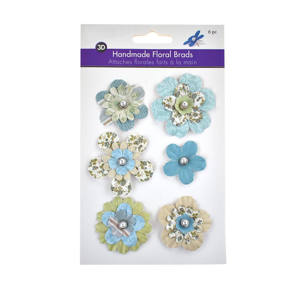Paper Craft Floral Brads, 6Piece, Meadow
