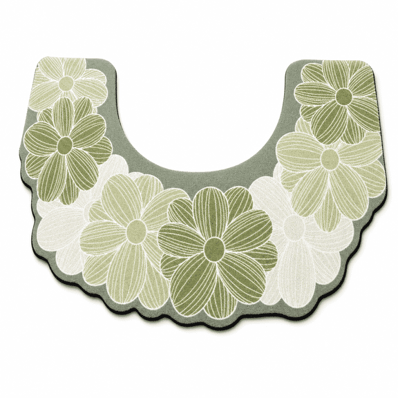 Diatomite U Shaped Toilet Mat, 19.7x17.7 Inch Floral Absorbent Stone Rug, Fast Dry Non Slip Bathroom Pad for Toilet Area, Green
